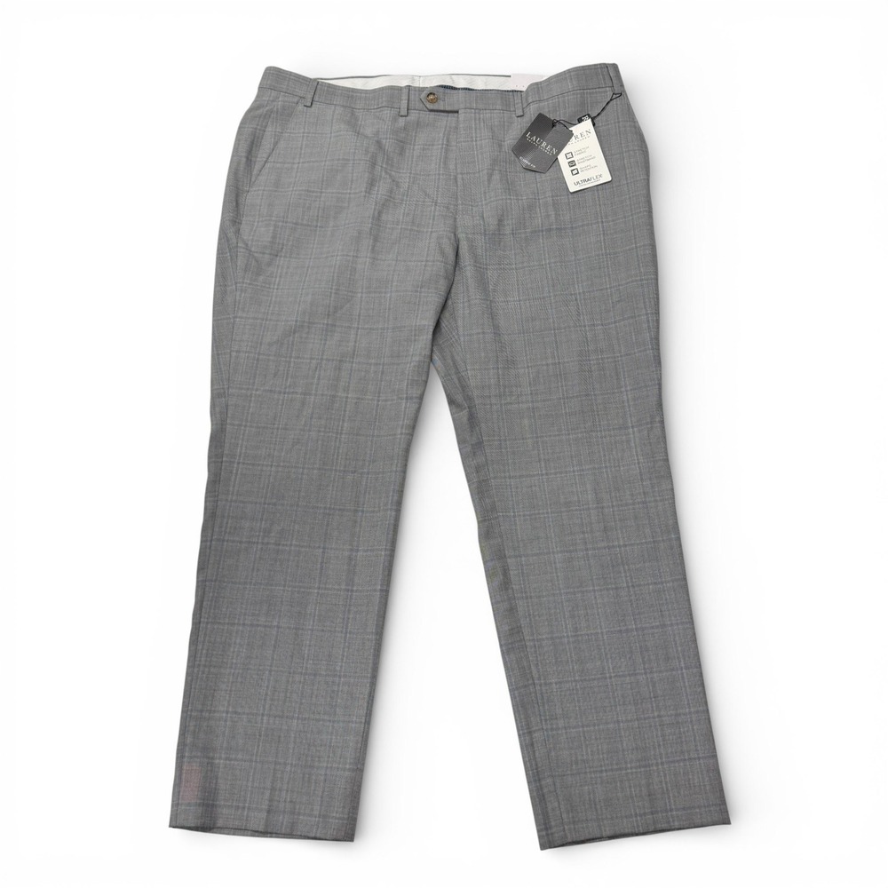 Lauren‎ Ralph Lauren Wool Pants Mens 42 x 30 Grey Blue Plaid Classic Fit Stretch